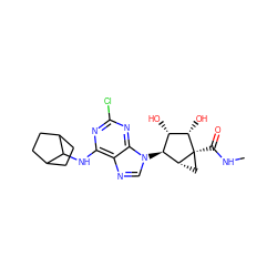 CNC(=O)[C@]12C[C@@H]1[C@@H](n1cnc3c(NC4C5CCC4CC5)nc(Cl)nc31)[C@H](O)[C@@H]2O ZINC000101072280