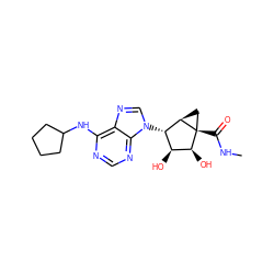 CNC(=O)[C@]12C[C@@H]1[C@@H](n1cnc3c(NC4CCCC4)ncnc31)[C@H](O)[C@@H]2O ZINC000101072269