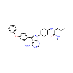 CNC(=O)[C@H](CC(C)C)N[C@H]1CC[C@H](n2cc(-c3ccc(Oc4ccccc4)cc3)c3c(N)ncnc32)CC1 ZINC001772594262