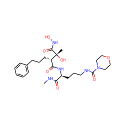 CNC(=O)[C@H](CCCNC(=O)N1CCOCC1)NC(=O)[C@H](CCCc1ccccc1)[C@@](C)(O)C(=O)NO ZINC000027900456