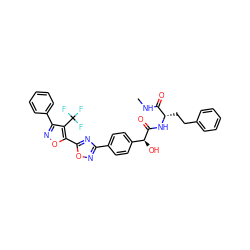 CNC(=O)[C@H](CCc1ccccc1)NC(=O)[C@@H](O)c1ccc(-c2noc(-c3onc(-c4ccccc4)c3C(F)(F)F)n2)cc1 ZINC000167660162