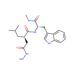 CNC(=O)[C@H](Cc1c[nH]c2ccccc12)NC(=O)[C@@H](CC(=O)NN)CC(C)C ZINC000013489856