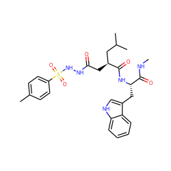 CNC(=O)[C@H](Cc1c[nH]c2ccccc12)NC(=O)[C@@H](CC(=O)NNS(=O)(=O)c1ccc(C)cc1)CC(C)C ZINC000029470458