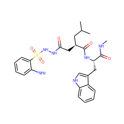 CNC(=O)[C@H](Cc1c[nH]c2ccccc12)NC(=O)[C@@H](CC(=O)NNS(=O)(=O)c1ccccc1N)CC(C)C ZINC000042891471