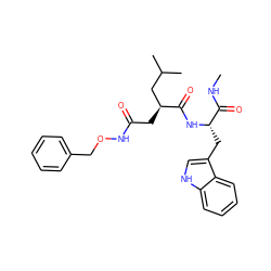 CNC(=O)[C@H](Cc1c[nH]c2ccccc12)NC(=O)[C@@H](CC(=O)NOCc1ccccc1)CC(C)C ZINC000013776856