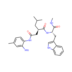 CNC(=O)[C@H](Cc1c[nH]c2ccccc12)NC(=O)[C@@H](CC(=O)Nc1ccc(C)cc1N)CC(C)C ZINC000653918520