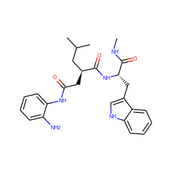 CNC(=O)[C@H](Cc1c[nH]c2ccccc12)NC(=O)[C@@H](CC(=O)Nc1ccccc1N)CC(C)C ZINC000653918519