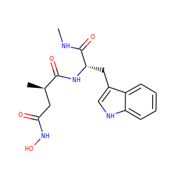 CNC(=O)[C@H](Cc1c[nH]c2ccccc12)NC(=O)[C@H](C)CC(=O)NO ZINC000027103162