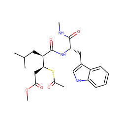 CNC(=O)[C@H](Cc1c[nH]c2ccccc12)NC(=O)[C@H](CC(C)C)[C@H](CC(=O)OC)SC(C)=O ZINC000013731990