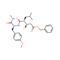 CNC(=O)[C@H](Cc1ccc(OC)cc1)NC(=O)[C@@H](CC(C)C)[C@H](S)CC(=O)OCc1ccccc1 ZINC000013731951