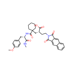 CNC(=O)[C@H](Cc1ccc(OC)cc1)NC(=O)C1(C[C@@H](CCN2C(=O)c3cc4ccccc4cc3C2=O)C(=O)O)CCCCC1 ZINC000029465620