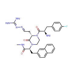 CNC(=O)[C@H](Cc1ccc2ccccc2c1)N1CCN(C(=O)[C@H](N)Cc2ccc(F)cc2)[C@@H](C/C=N/N=C(N)N)C1=O ZINC000044281097