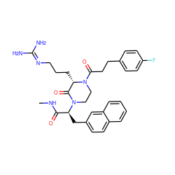 CNC(=O)[C@H](Cc1ccc2ccccc2c1)N1CCN(C(=O)CCc2ccc(F)cc2)[C@@H](CCCN=C(N)N)C1=O ZINC000036285871