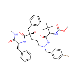 CNC(=O)[C@H](Cc1ccccc1)NC(=O)[C@@](O)(CCCN(Cc1ccc(Br)cc1)NC(=O)[C@@H](NC(=O)OC)C(C)(C)C)Cc1ccccc1 ZINC000169324487