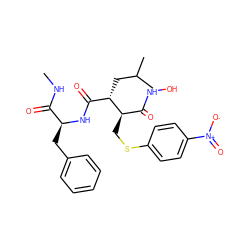 CNC(=O)[C@H](Cc1ccccc1)NC(=O)[C@H](CC(C)C)[C@H](CSc1ccc([N+](=O)[O-])cc1)C(=O)NO ZINC000026992777