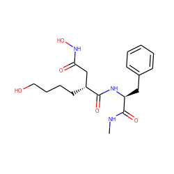 CNC(=O)[C@H](Cc1ccccc1)NC(=O)[C@H](CCCCO)CC(=O)NO ZINC000003813616
