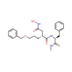 CNC(=O)[C@H](Cc1ccccc1)NC(=O)[C@H](CCCOCc1ccccc1)CC(=O)NO ZINC000003813621