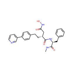 CNC(=O)[C@H](Cc1ccccc1)NC(=O)[C@H](CCc1ccc(-c2cccnc2)cc1)CC(=O)NO ZINC000103299545