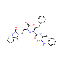 CNC(=O)[C@H](Cc1ccccc1)NC(=O)[C@H](CCc1ccccc1)N[C@@H](CCN1C(=O)NC2(CCCC2)C1=O)C(=O)O ZINC000027302410