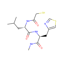 CNC(=O)[C@H](Cc1cscn1)NC(=O)[C@H](CC(C)C)NC(=O)CS ZINC000028001735