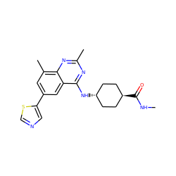 CNC(=O)[C@H]1CC[C@H](Nc2nc(C)nc3c(C)cc(-c4cncs4)cc23)CC1 ZINC000299852800