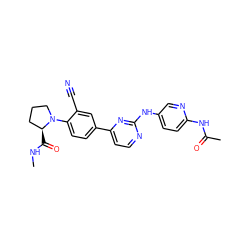 CNC(=O)[C@H]1CCCN1c1ccc(-c2ccnc(Nc3ccc(NC(C)=O)nc3)n2)cc1C#N ZINC000113825332