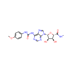 CNC(=O)[C@H]1O[C@@H](n2cnc3c(NC(=O)Nc4ccc(OC)cc4)ncnc32)[C@H](O)[C@@H]1O ZINC000012405943