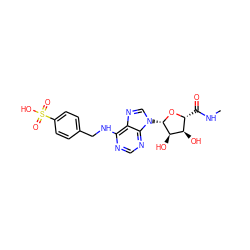 CNC(=O)[C@H]1O[C@@H](n2cnc3c(NCc4ccc(S(=O)(=O)O)cc4)ncnc32)[C@H](O)[C@@H]1O ZINC000012405569