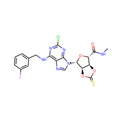 CNC(=O)[C@H]1O[C@@H](n2cnc3c(NCc4cccc(I)c4)nc(Cl)nc32)[C@@H]2OC(=S)O[C@H]12 ZINC000012405881