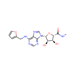 CNC(=O)[C@H]1O[C@@H](n2cnc3c(NCc4ccco4)ncnc32)[C@H](O)[C@@H]1O ZINC000012405786