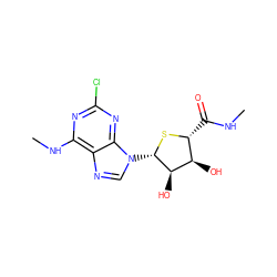 CNC(=O)[C@H]1S[C@@H](n2cnc3c(NC)nc(Cl)nc32)[C@H](O)[C@@H]1O ZINC000003817169