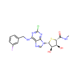 CNC(=O)[C@H]1S[C@@H](n2cnc3c(NCc4cccc(I)c4)nc(Cl)nc32)[C@H](O)[C@@H]1O ZINC000028563903