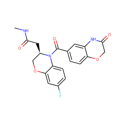 CNC(=O)C[C@@H]1COc2cc(F)ccc2N1C(=O)c1ccc2c(c1)NC(=O)CO2 ZINC001772634111