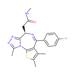 CNC(=O)C[C@H]1N=C(c2ccc(Cl)cc2)c2c(sc(C)c2C)-n2c(C)nnc21 ZINC000001487541