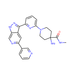 CNC(=O)C1(N)CCN(c2cccc(-c3n[nH]c4cnc(-c5cccnc5)cc34)n2)CC1 ZINC000205256216