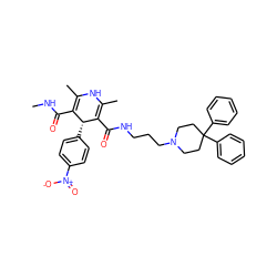 CNC(=O)C1=C(C)NC(C)=C(C(=O)NCCCN2CCC(c3ccccc3)(c3ccccc3)CC2)[C@@H]1c1ccc([N+](=O)[O-])cc1 ZINC000028759331