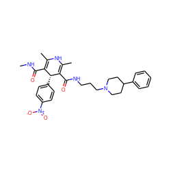 CNC(=O)C1=C(C)NC(C)=C(C(=O)NCCCN2CCC(c3ccccc3)CC2)[C@@H]1c1ccc([N+](=O)[O-])cc1 ZINC000027561778