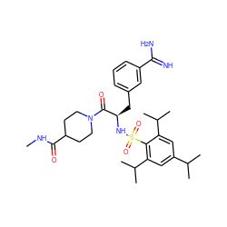 CNC(=O)C1CCN(C(=O)[C@@H](Cc2cccc(C(=N)N)c2)NS(=O)(=O)c2c(C(C)C)cc(C(C)C)cc2C(C)C)CC1 ZINC000026941229