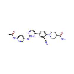 CNC(=O)C1CCN(c2ccc(-c3ccnc(Nc4ccc(NC(C)=O)nc4)n3)cc2C#N)CC1 ZINC000113826555