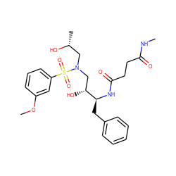 CNC(=O)CCC(=O)N[C@@H](Cc1ccccc1)[C@H](O)CN(C[C@@H](C)O)S(=O)(=O)c1cccc(OC)c1 ZINC000034786429