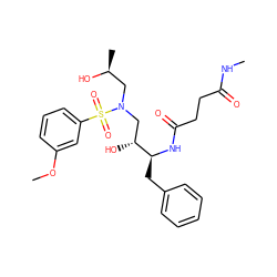 CNC(=O)CCC(=O)N[C@@H](Cc1ccccc1)[C@H](O)CN(C[C@H](C)O)S(=O)(=O)c1cccc(OC)c1 ZINC000034786426