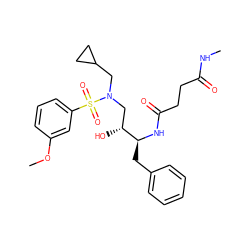 CNC(=O)CCC(=O)N[C@@H](Cc1ccccc1)[C@H](O)CN(CC1CC1)S(=O)(=O)c1cccc(OC)c1 ZINC000016052393