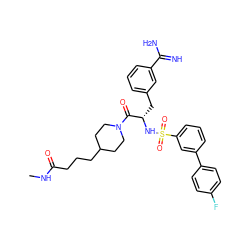 CNC(=O)CCCC1CCN(C(=O)[C@H](Cc2cccc(C(=N)N)c2)NS(=O)(=O)c2cccc(-c3ccc(F)cc3)c2)CC1 ZINC000169323398