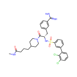 CNC(=O)CCCC1CCN(C(=O)[C@H](Cc2cccc(C(=N)N)c2)NS(=O)(=O)c2cccc(-c3cccc(Cl)c3Cl)c2)CC1 ZINC000169323407