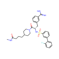 CNC(=O)CCCC1CCN(C(=O)[C@H](Cc2cccc(C(=N)N)c2)NS(=O)(=O)c2cccc(-c3ccccc3F)c2)CC1 ZINC000169323386