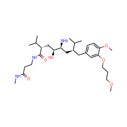 CNC(=O)CCNC(=O)[C@@H](C[C@H](O)[C@@H](N)C[C@H](Cc1ccc(OC)c(OCCCOC)c1)C(C)C)C(C)C ZINC000014967681