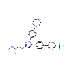 CNC(=O)CCc1cc(-c2ccc(-c3ccc(C(F)(F)F)cc3)cc2)n(-c2ccc(N3CCNCC3)cc2)n1 ZINC000072120050