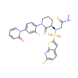 CNC(=O)CN([C@@H]1CCCN(c2ccc(-n3ccccc3=O)cc2F)C1=O)S(=O)(=O)c1cc2ccc(Cl)nc2s1 ZINC000029125590