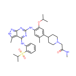 CNC(=O)CN1CCC(c2cc(OC(C)C)c(Nc3nc(Nc4ccccc4S(=O)(=O)C(C)C)c4c(C)[nH]nc4n3)cc2C)CC1 ZINC000162986588