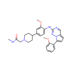 CNC(=O)CN1CCC(c2ccc(Nc3ncc4ccc(-c5ccccc5OC)n4n3)c(OC)c2)CC1 ZINC000095579552